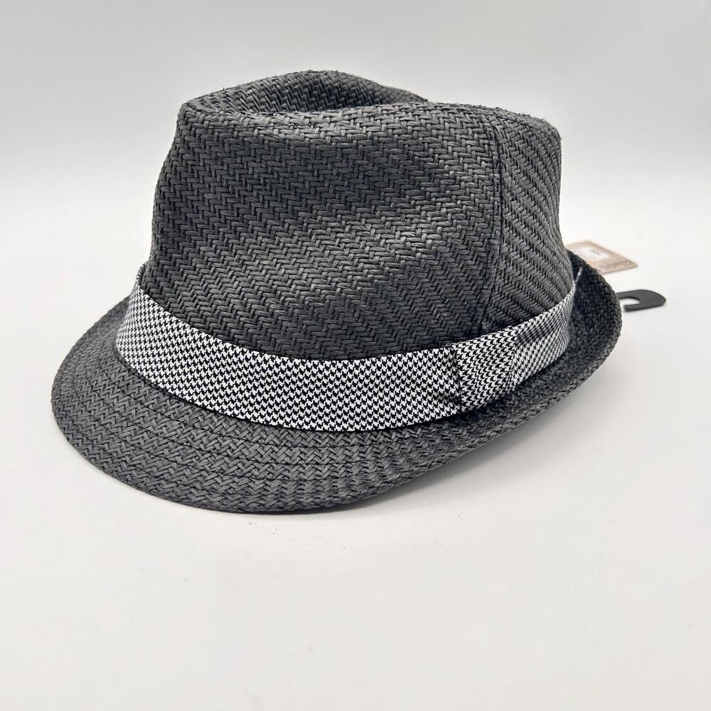 NWT St. Johns Bay Fedora Dark Gray Houndstooth Hat Band Small/Med